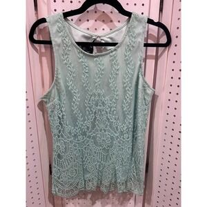 IZ Byer Mint Green Lace Tank Top Keyhole Back Size L